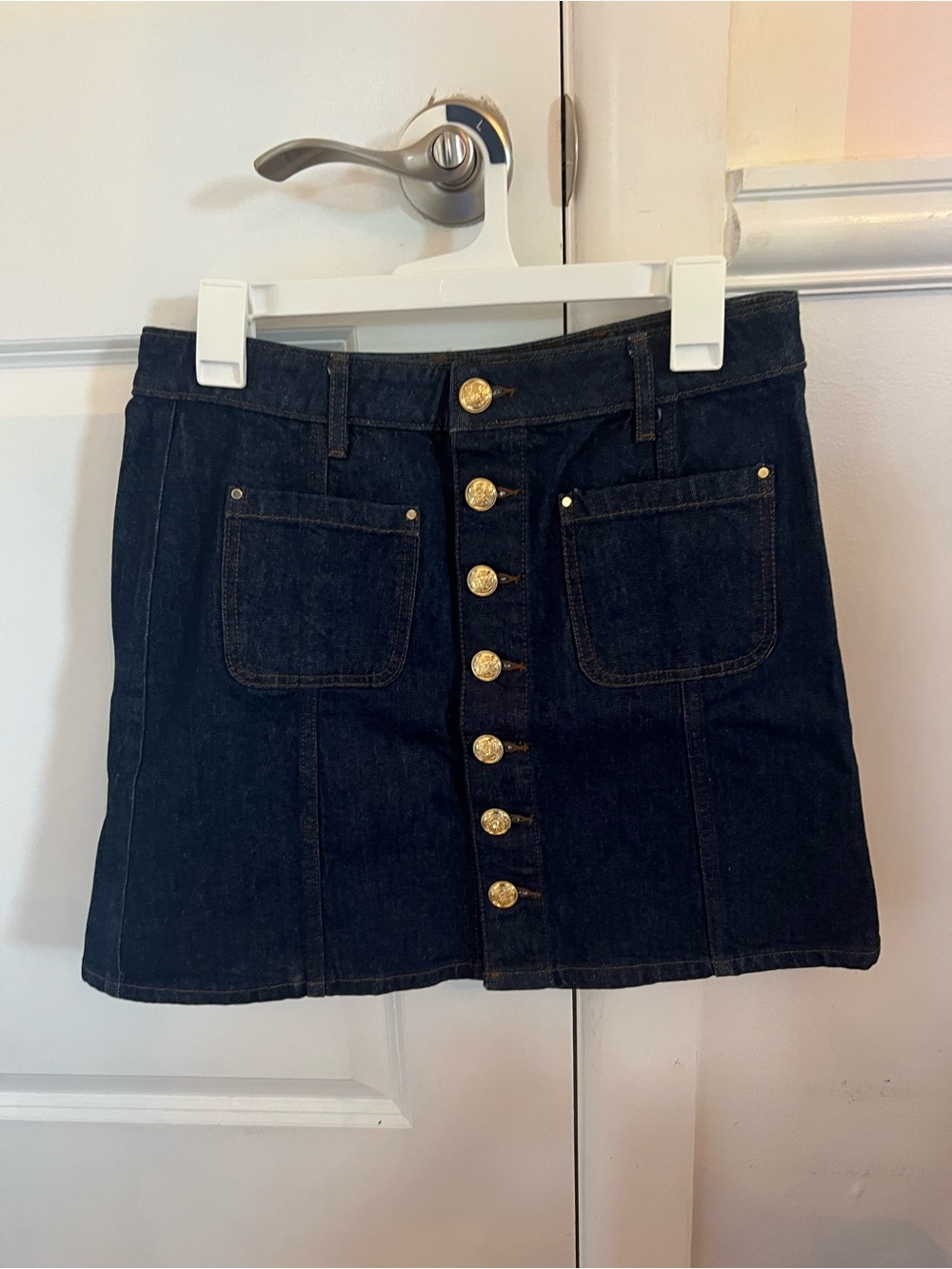 Loft Dark Blue Denim Button-Front Mini Skirt